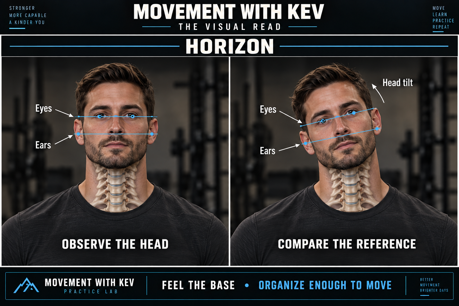 HORIZON observation diagram: Eye line / ear line / head tilt.